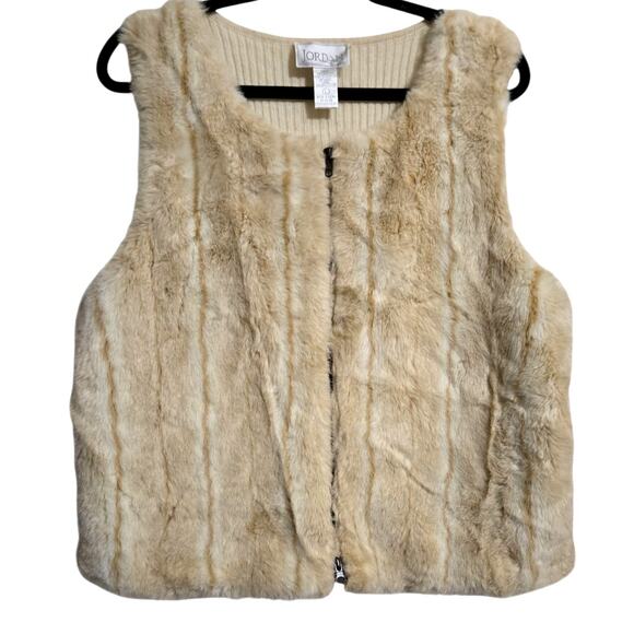 Jordan Faux Fur Zip Front Vest Women’s Large Beige with Cream Collar - Picture 3 of 7